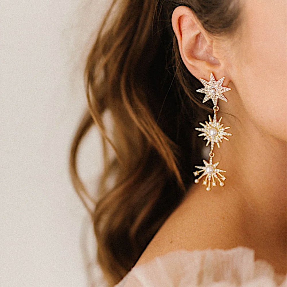 Anthropologie Gold Starburst Drop Earrings